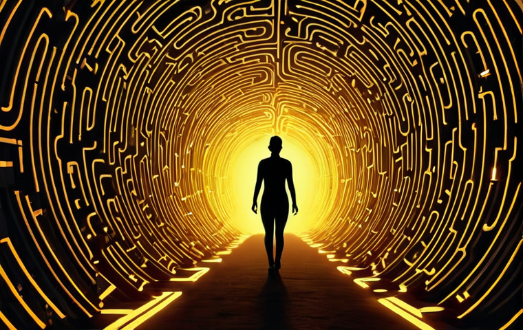 **
Prompt: *Data labyrinth illuminated, leading to personalized experiences. Focus on glowing data streams forming paths, with a silhouette of a person at the end, representing user satisfaction.*
**