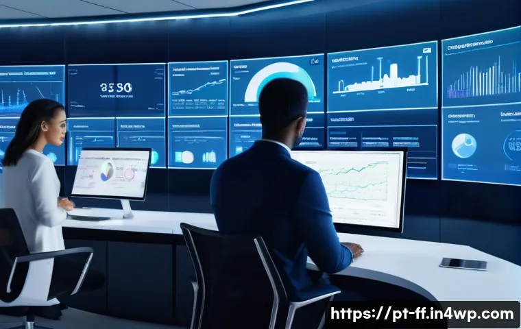 하이퍼 퍼스널라이제이션 트렌드 분석 - A sophisticated digital marketing control room filled with large transparent screens displaying real...