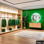 Home 21 하이퍼 퍼스널라이제이션과 패션 산업의 변화 - A modern Brazilian boutique interior showcasing an immersive digital fitting room experience with au...