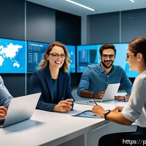 Home 30 하이퍼 퍼스널라이제이션을 위한 사용자 데이터 분석 - A modern digital marketing office scene featuring a diverse team of professionals analyzing large da...